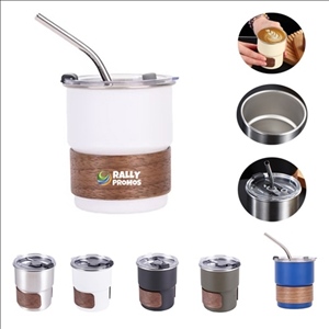 10oz Insulated Camping Tumbler With Hardwood Sleeve Lid Straw